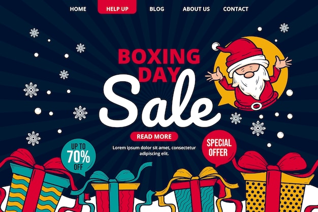 Hand drawn boxing day sale landing page template