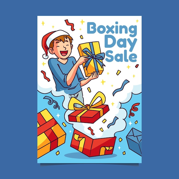 Hand drawn boxing day sale vertical poster template