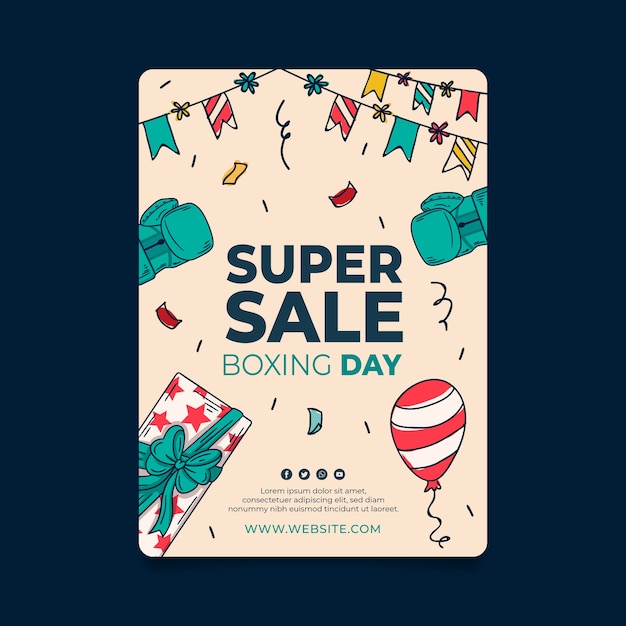 Hand drawn boxing day sale vertical poster template