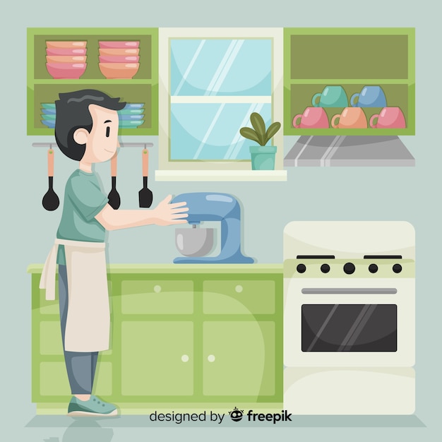 Hand drawn boy cooking background