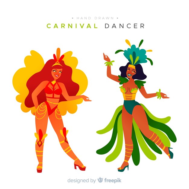 Hand drawn brazilian carnival dancer collection