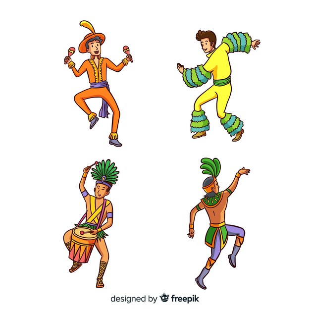 Hand drawn brazilian carnival dancer set