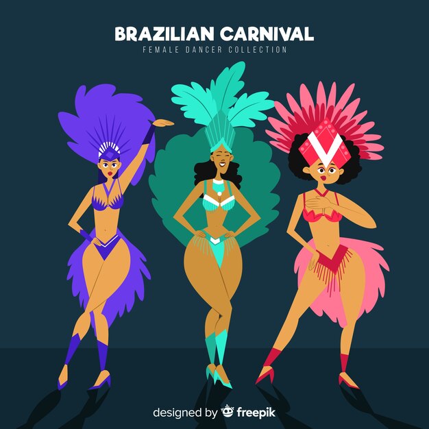 Hand drawn brazilian carnival dancer set