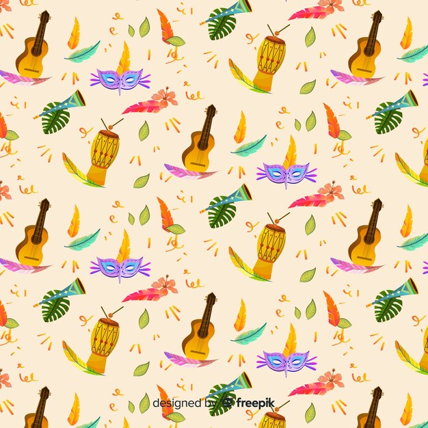 Hand drawn brazilian carnival elements background