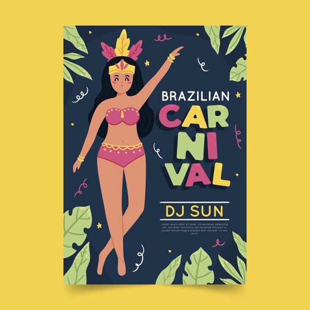 Hand drawn brazilian carnival flyer template