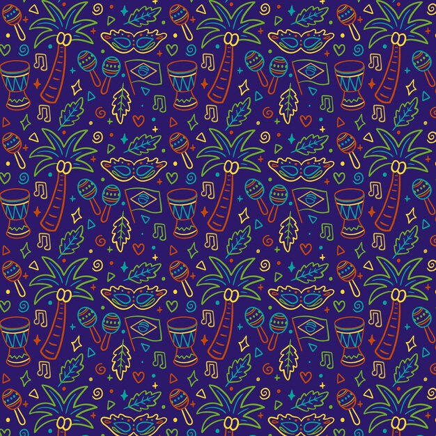 Hand drawn brazilian carnival pattern concept