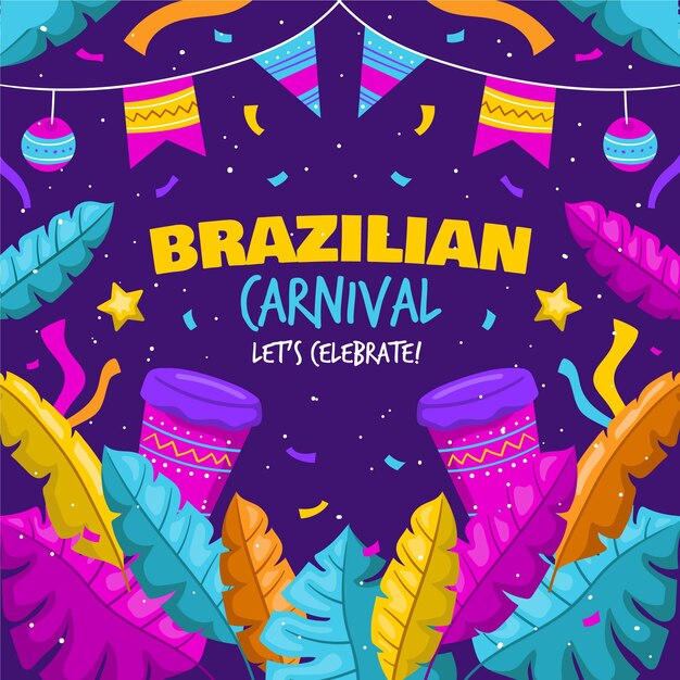 Hand drawn brazilian carnival with feathers