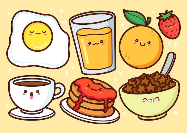 Hand drawn breakfast food collection