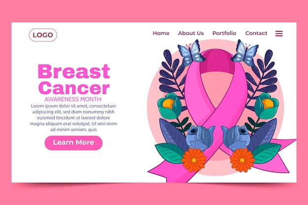 Hand drawn breast cancer awareness month landing page template