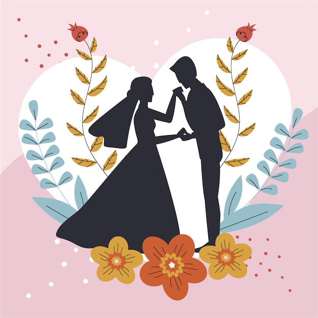 Free Vector hand drawn bride groom silhouette