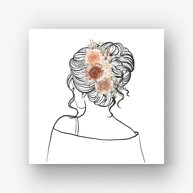 Free Vector hand drawn bride with beautiful hairstyle flower watercolor illustration