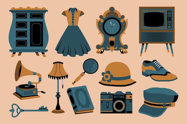 Free Vector hand drawn brocante elements set