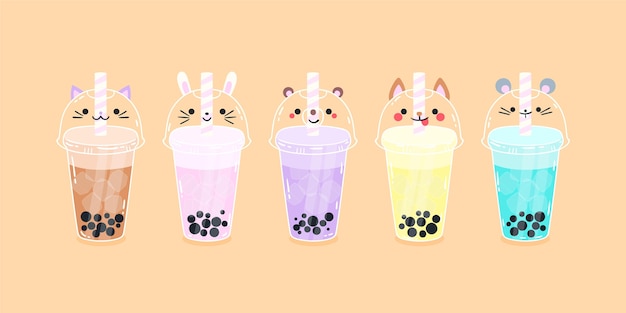 Free vector hand drawn bubble tea flavors