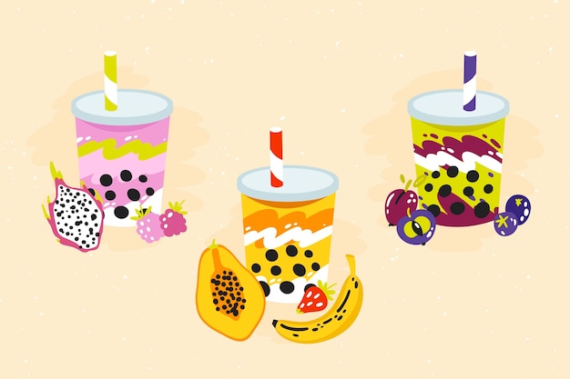 Free vector hand drawn bubble tea flavors