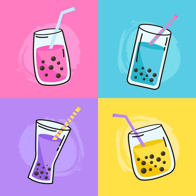 Hand drawn bubble tea flavors