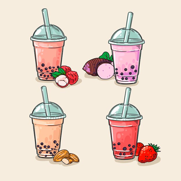 Hand drawn bubble tea flavors