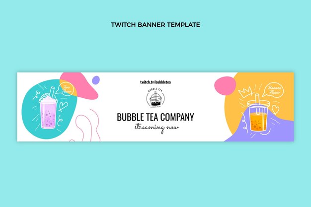 Hand drawn bubble tea twitch banner