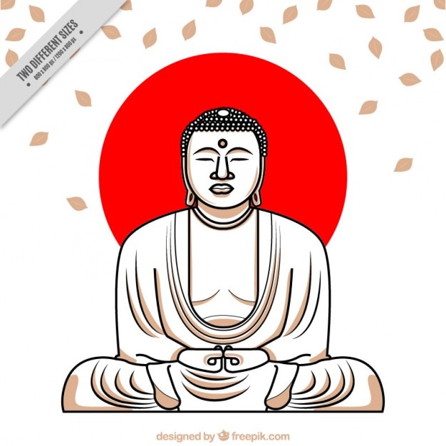 Free Vector hand drawn buddha with red circle background 