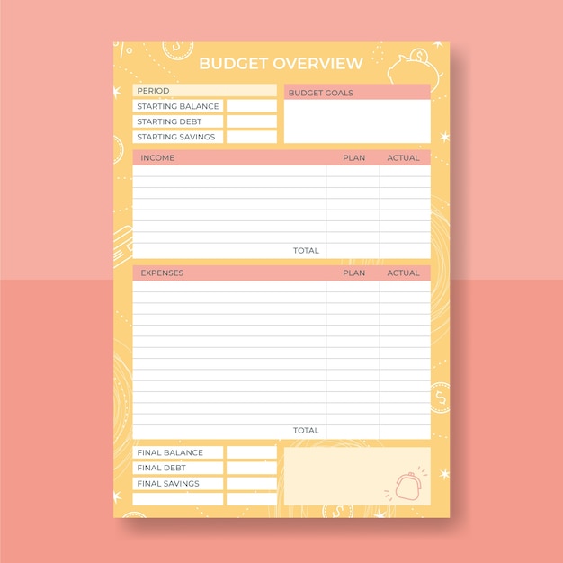 Hand drawn budget planner template