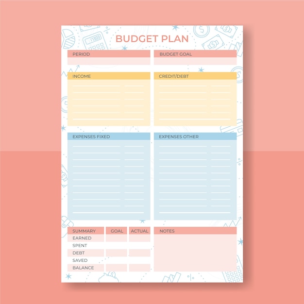 Hand drawn budget planner template