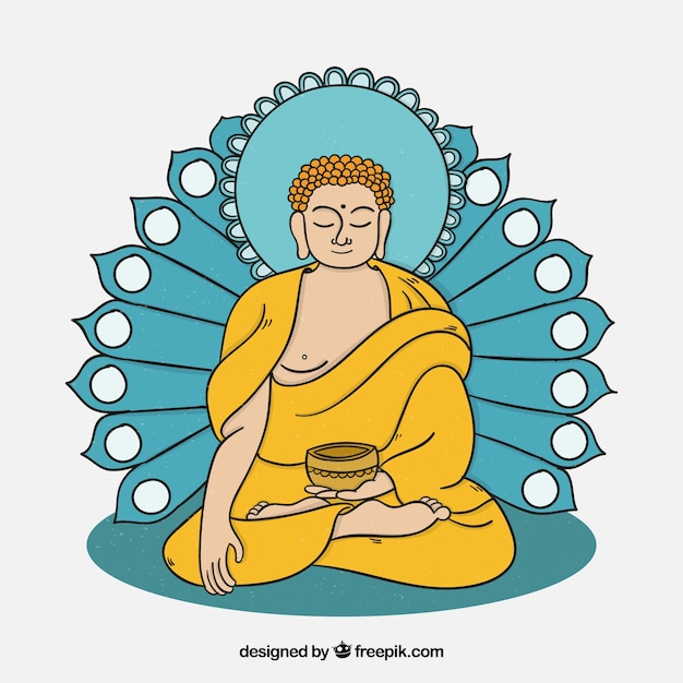 Free Vector hand drawn budha with smiley face