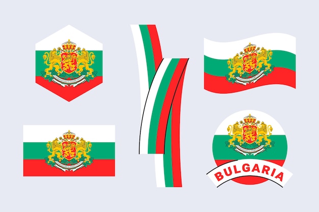 Hand drawn bulgarian flag and national emblems collection