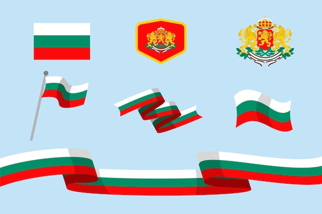 Free Vector hand drawn bulgarian flag and national emblems collection