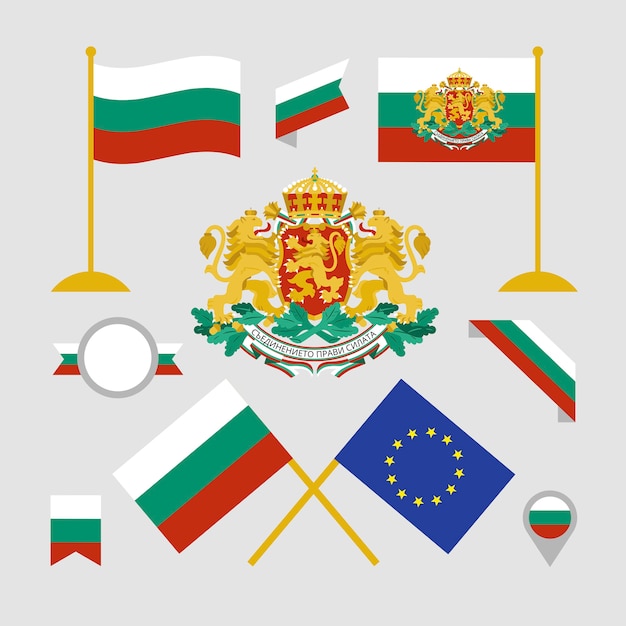 Hand drawn bulgarian flag and national emblems collection