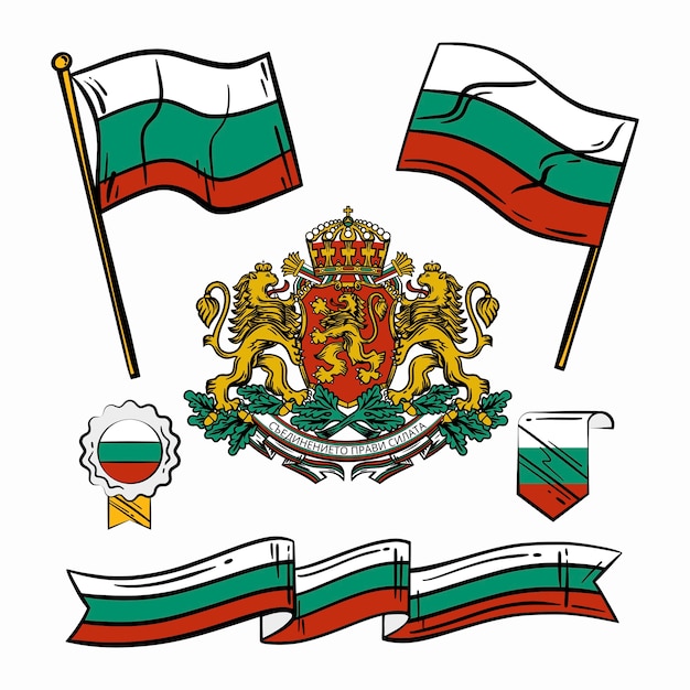 Free Vector hand drawn bulgarian flag and national emblems collection