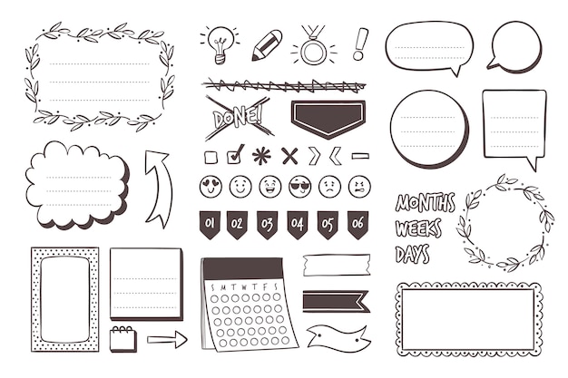 Free vector hand drawn bullet journal elements