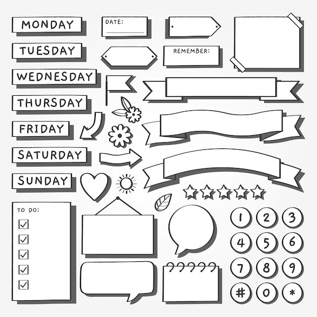 Free Vector hand drawn bullet journal elements