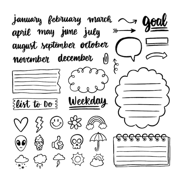 Free vector hand drawn bullet journal elements