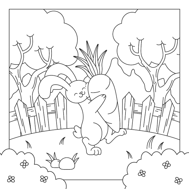 Free vector hand drawn bunny coloring book illustration