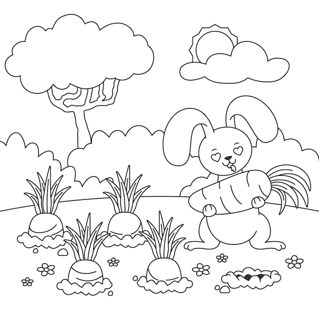 Free Vector hand drawn bunny coloring book illustration