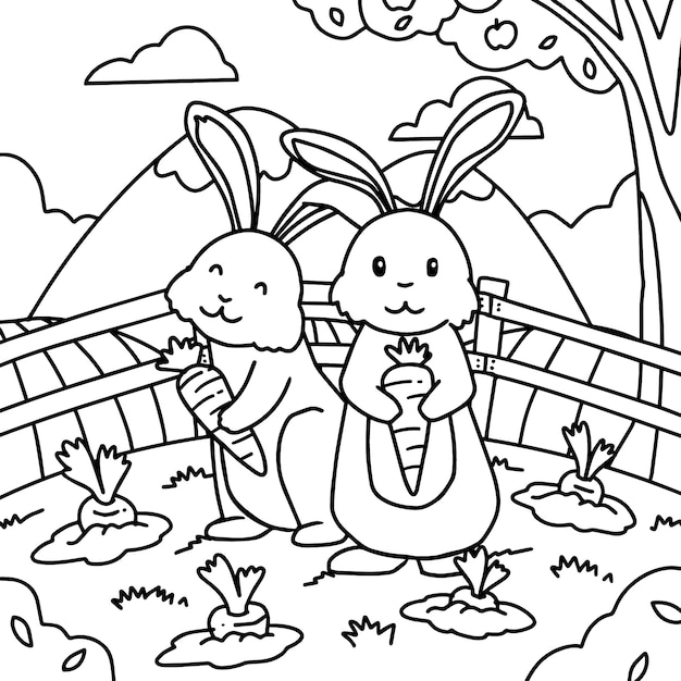 Free Vector hand drawn bunny coloring book illustration