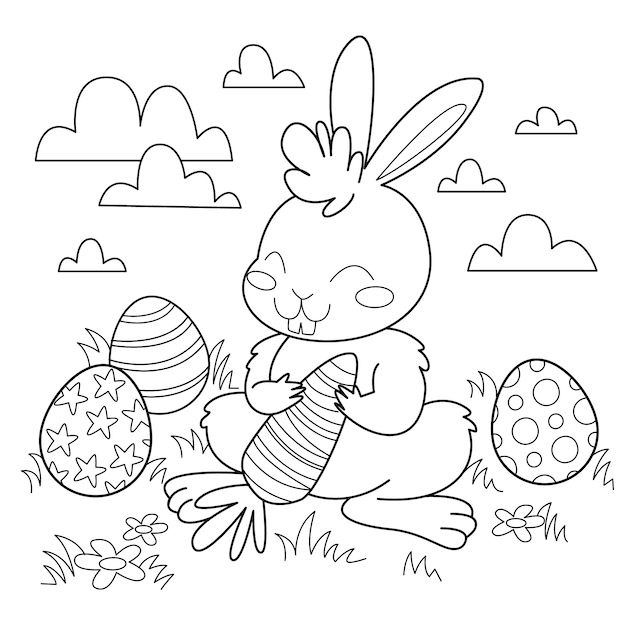 Free vector hand drawn bunny  coloring book illustration