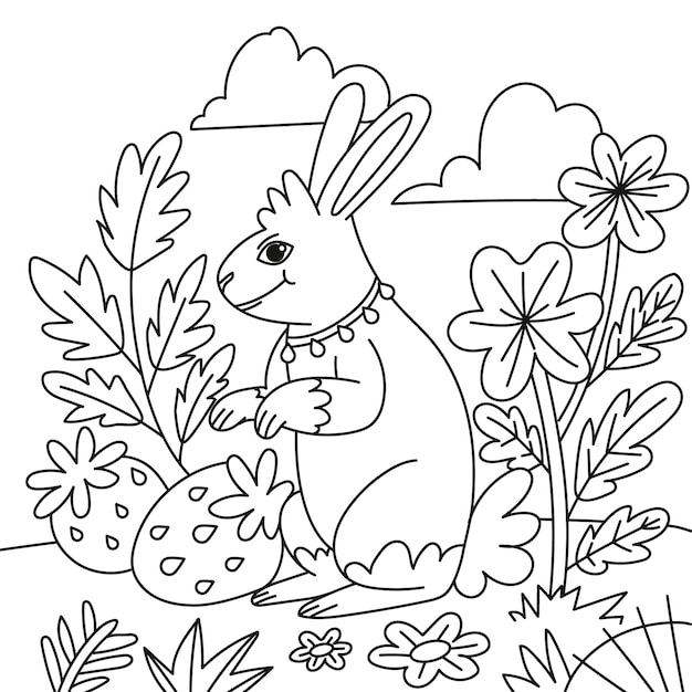 Free Vector hand drawn bunny  coloring book illustration