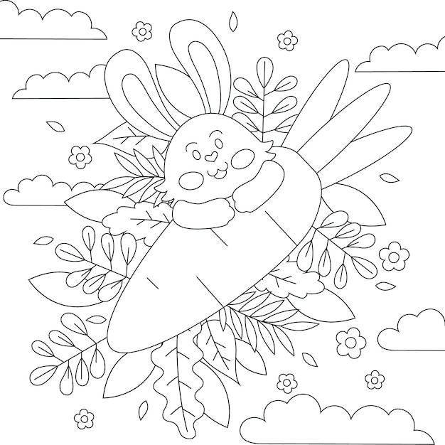 Free Vector hand drawn bunny coloring book illustration