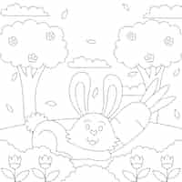 Free vector hand drawn bunny coloring book illustration