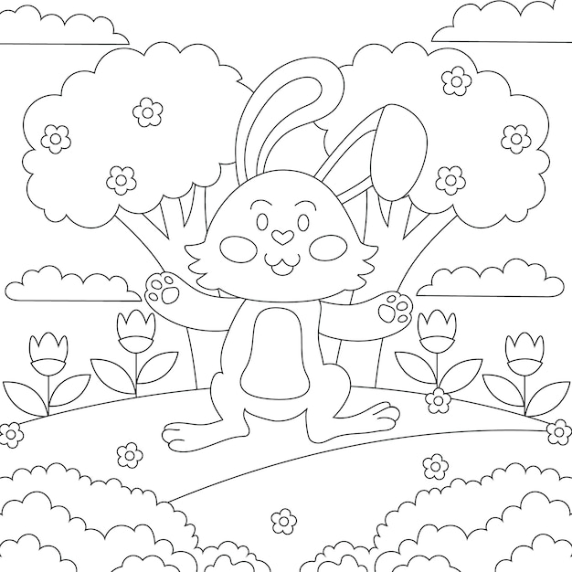 Free vector hand drawn bunny coloring book illustration