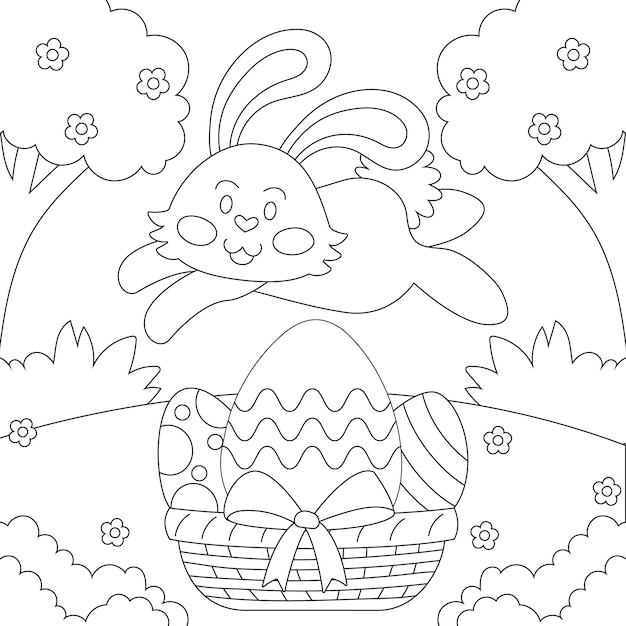 Free Vector hand drawn bunny coloring book illustration