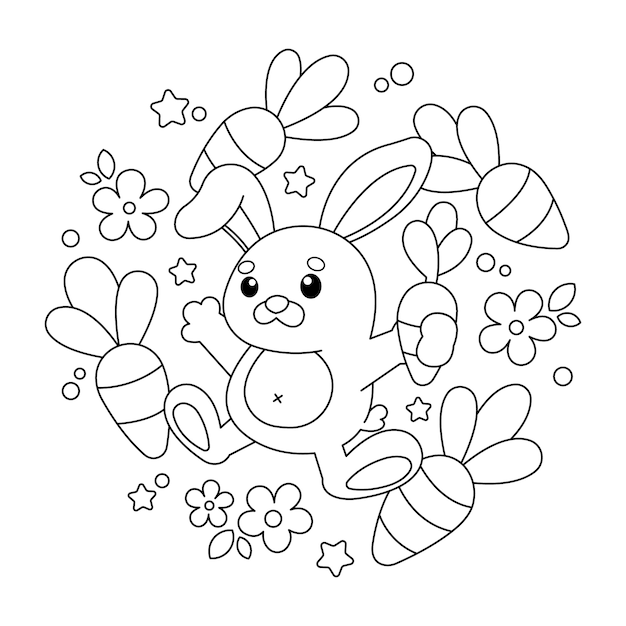 Free Vector hand drawn bunny coloring book illustration