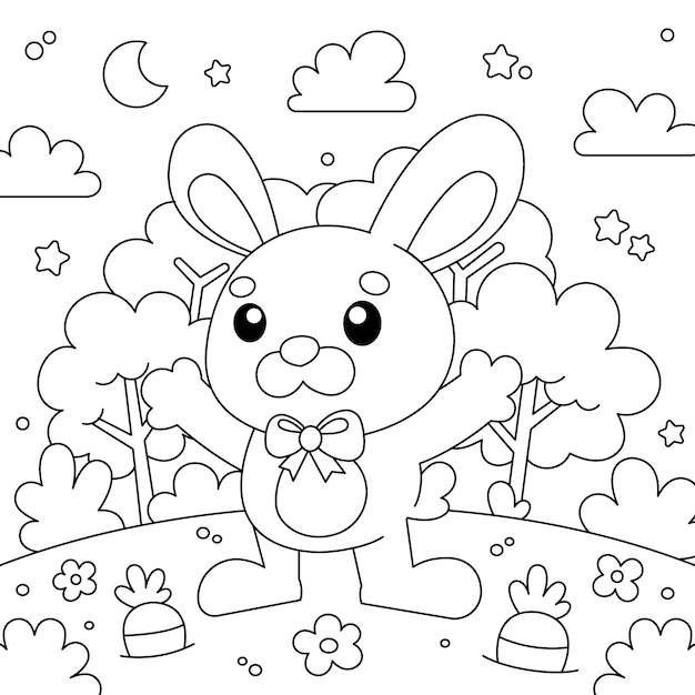 Free vector hand drawn bunny coloring book illustration