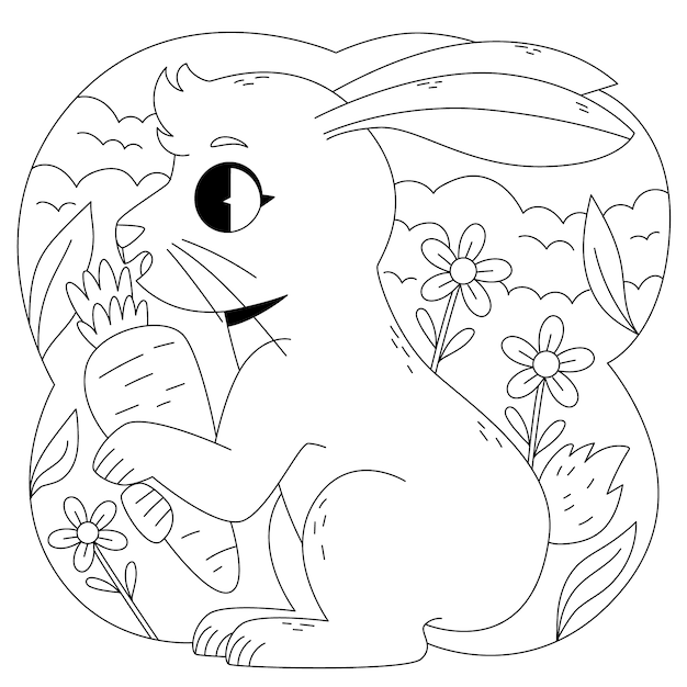 Free vector hand drawn bunny coloring book illustration