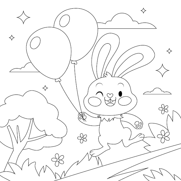 Free Vector hand drawn bunny coloring book illustration