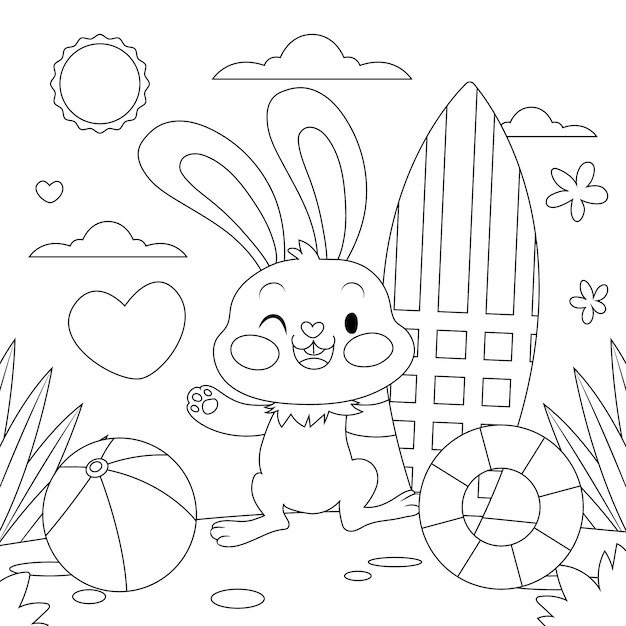 Free vector hand drawn bunny coloring book illustration