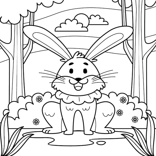 Free vector hand drawn bunny coloring book illustration