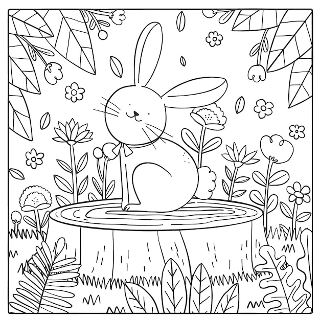 Free vector hand drawn bunny coloring book illustration