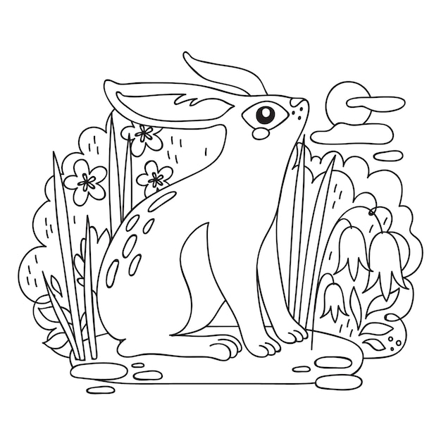 Free Vector hand drawn bunny  coloring book illustration