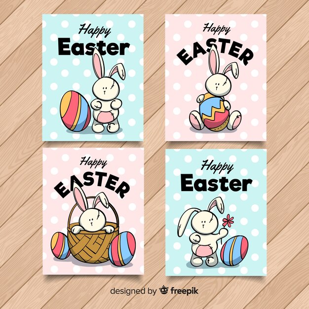 Hand drawn bunny easter card collection